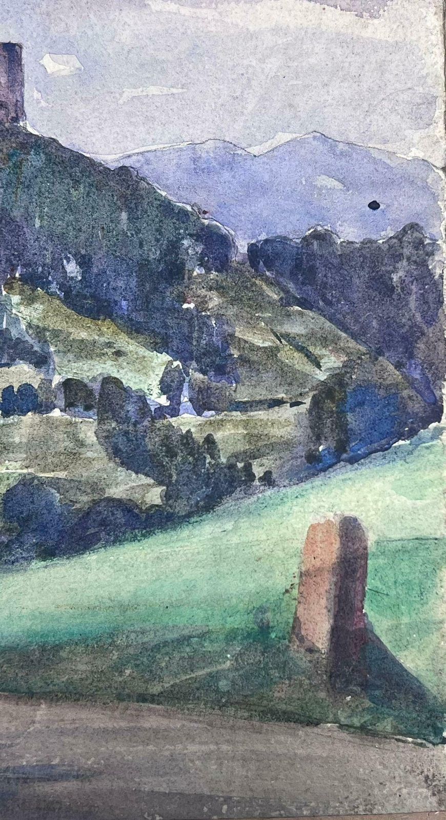 Louise Alix1930's French Impressionist Watercolour Castle On Top Of The Green Mountains1930's photo furniture