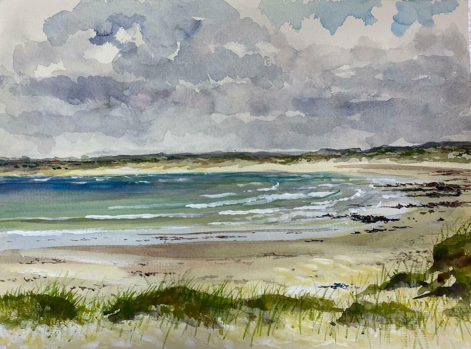Josine Vignonpost Impressionist French Watercolour Painting Of Cloudy Pors Carn C.1984