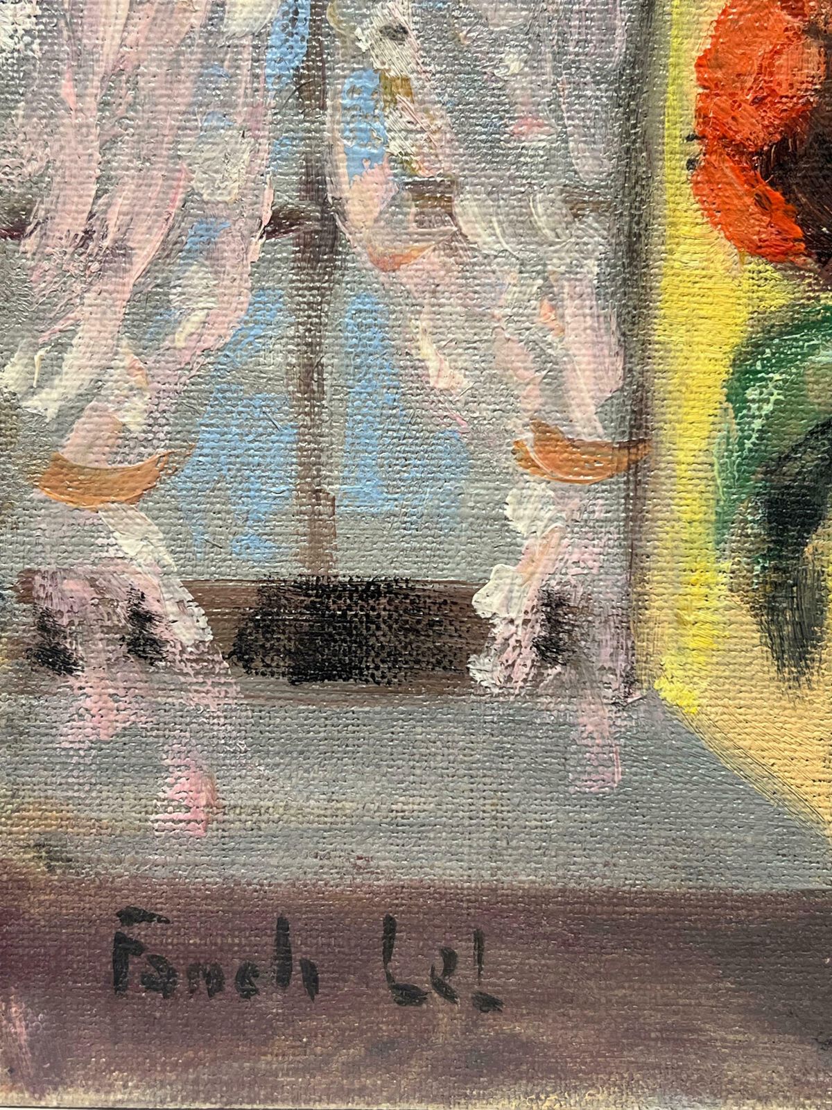 Fanch Lelcozy Still Life Of Red Peonies In Black Vase By A Sunlit Window French Oil20th Century photo buy