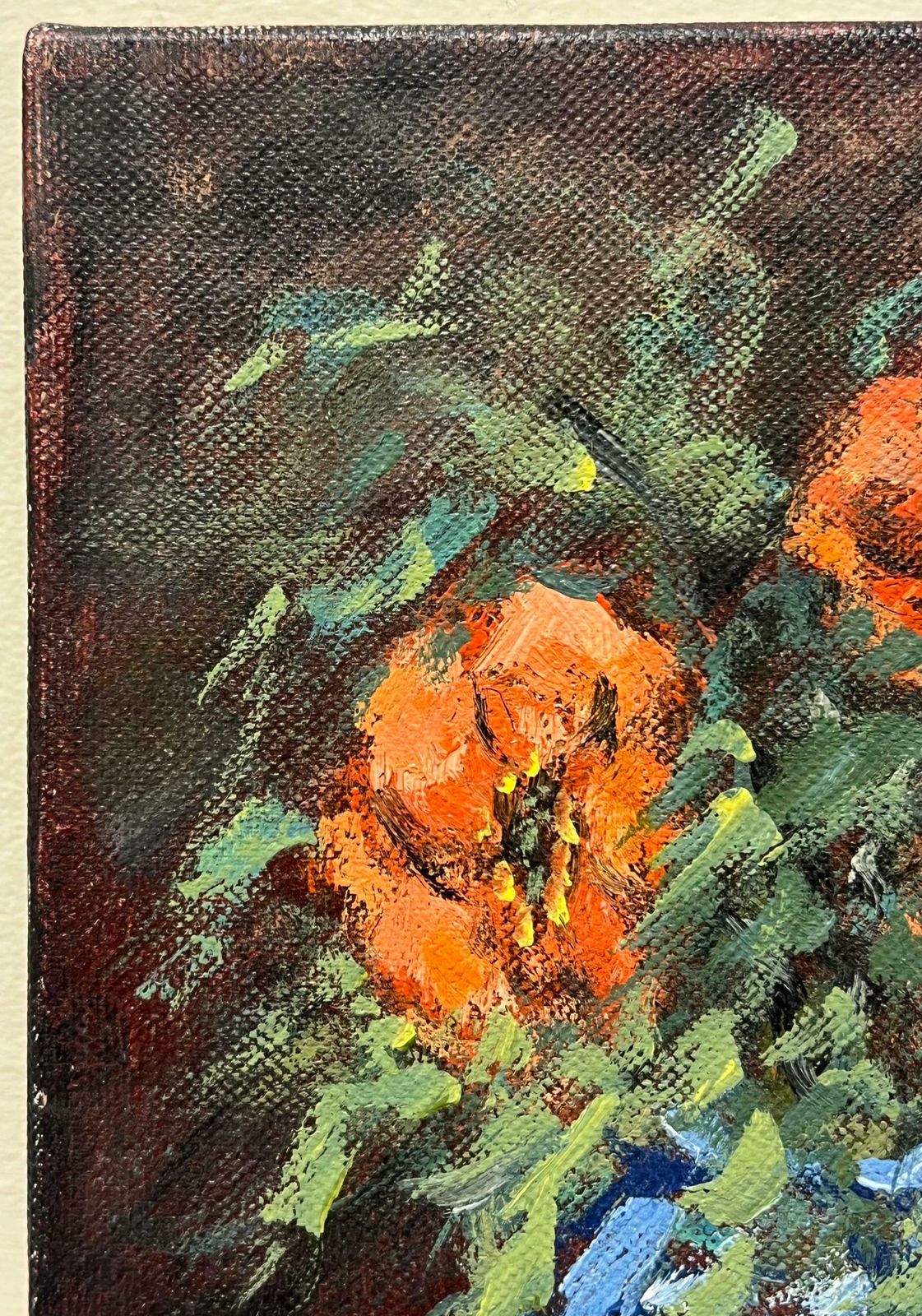 Fanch Lelbold Still Life With Bright Orange Anemones Bouquet In A Blue Vase20th Century photo Art