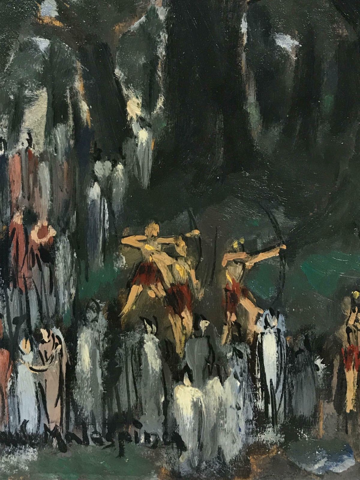 French Schoolmartyrdom Of Saint By Bow & Arrow In Woods Roman Soldiers, French Oil photo Art