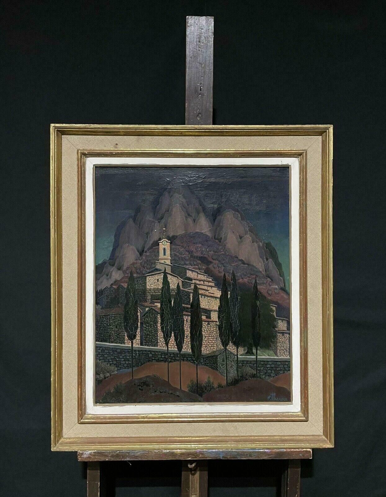 French 20th Centurysaint Agnes Provence Hill Top Perched Village Signed French Modernist Oil photo furniture