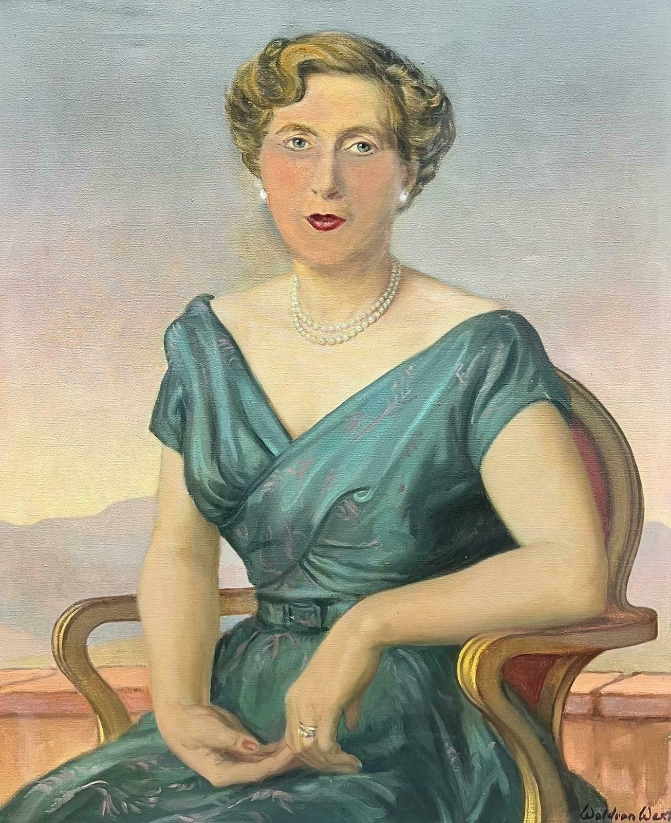 Waldron Westmid 20th Century British Portrait Of Lady In Green Dress Signed Large Oil photo vinterior