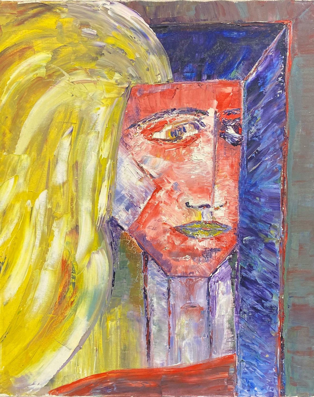 P Vilette20th Century Original French Expressionist Oil Painting Abstract Face20th Century