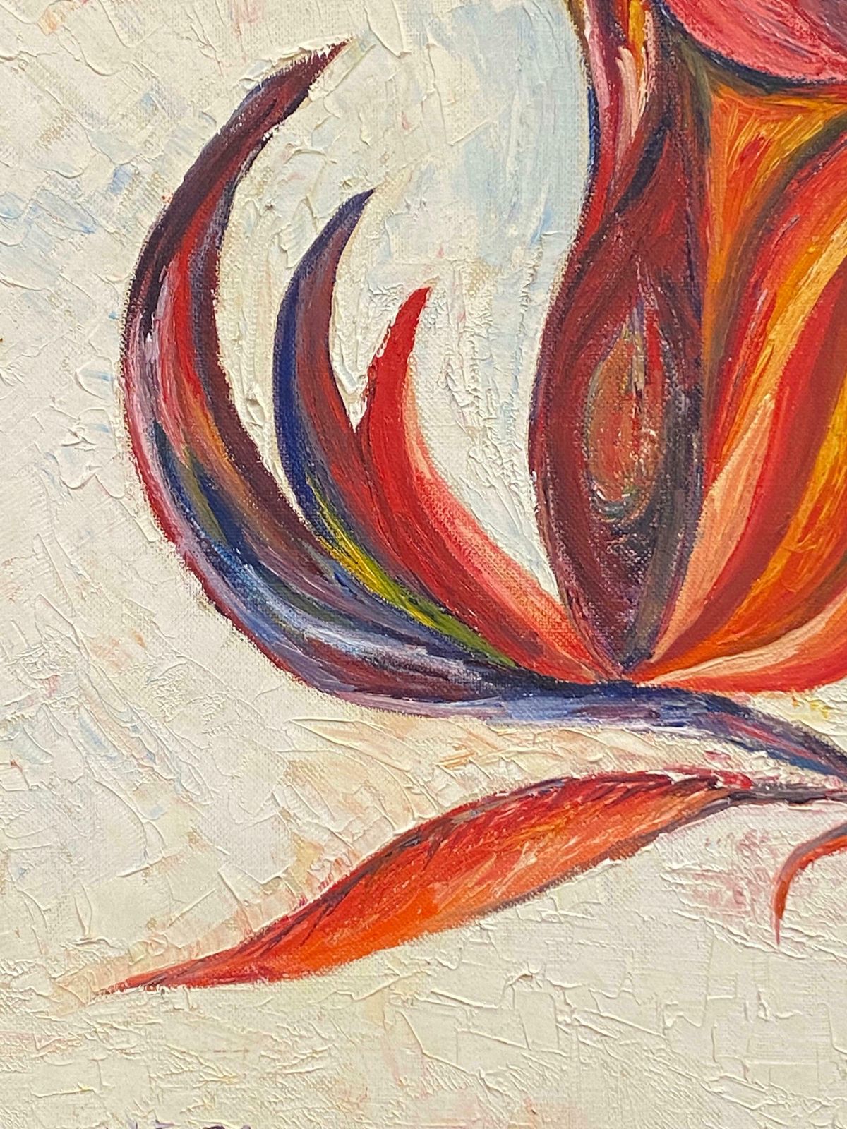 P Vilette20th Century Original French Expressionist Oil Painting Vibrant Red Flower20th Century photo Art