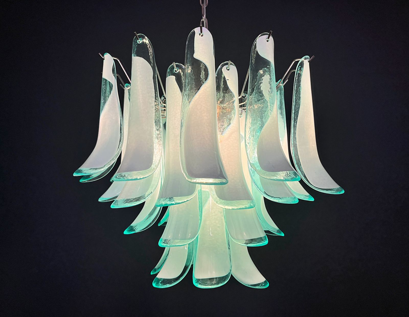 photo buy Italian Vintage Murano Chandelier   Mazzega   36 Lattimo Turquoise Glass Petals