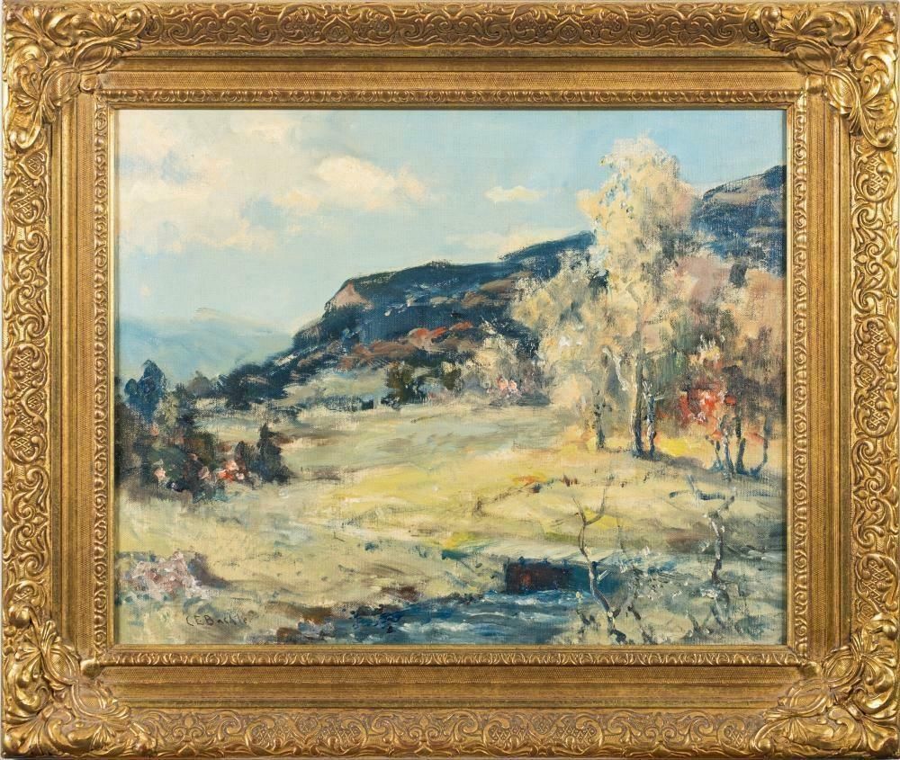 Charles E. Buckleramerican Impressionist Original Oil Painting The Creek In Spring, Framedc. 1950's