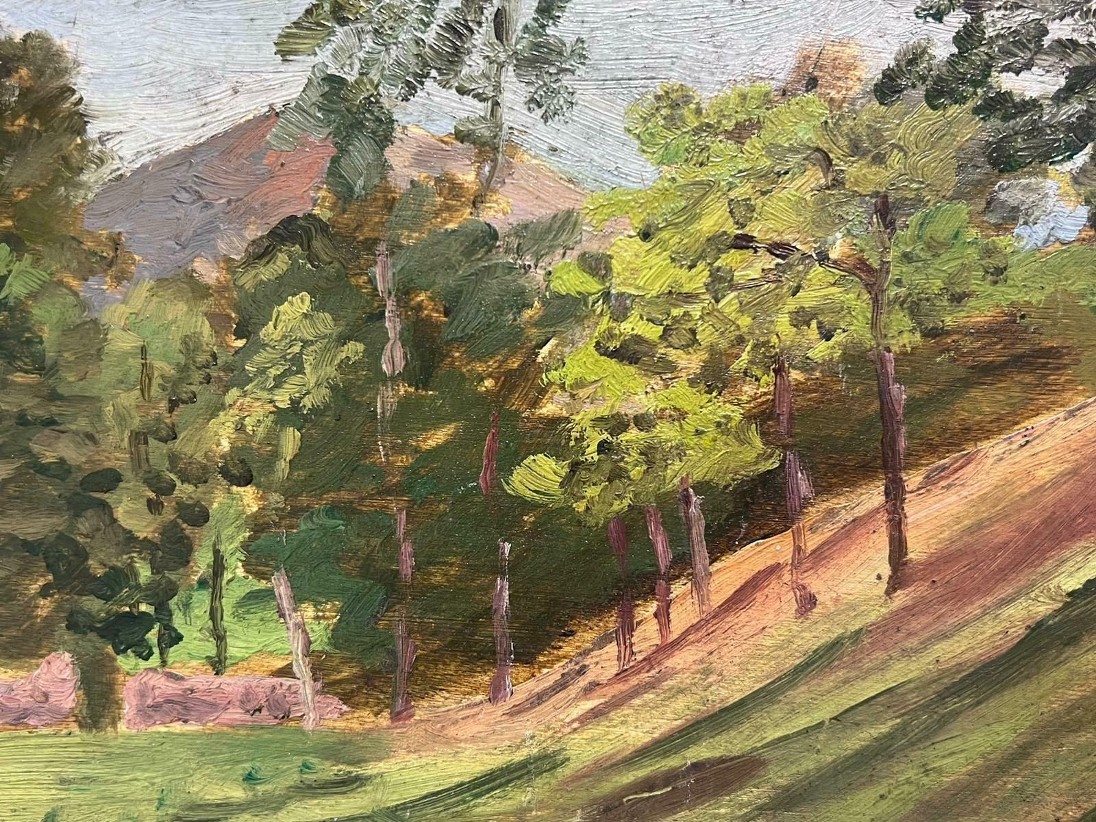 French School1930's French Impressionist Signed Oil Painting Lush Green Landscape photo for sale