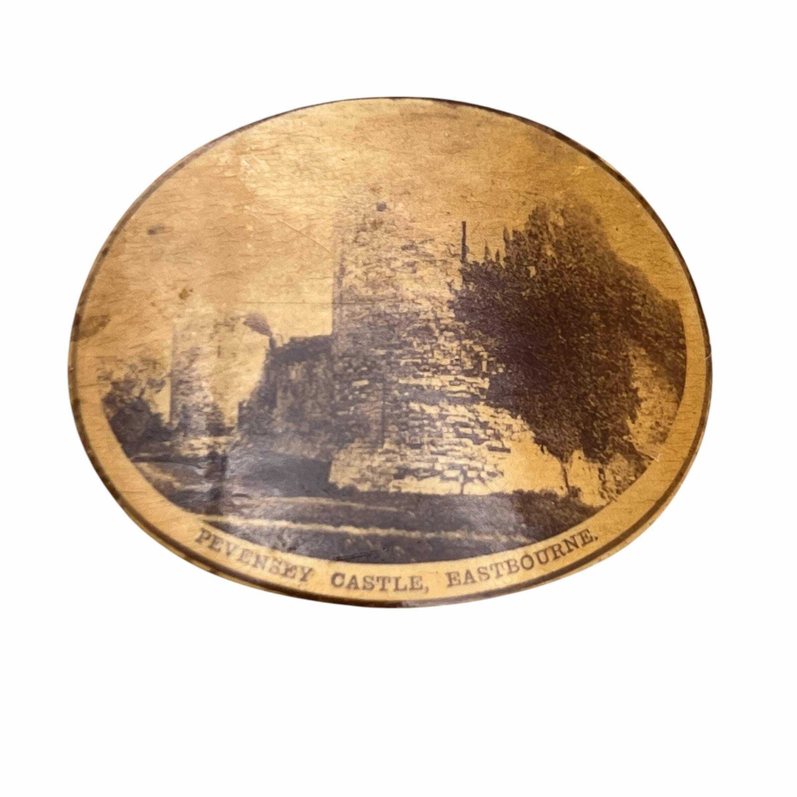 Antique Mauchline Ware Treen String Box   The Pier Eastbourne   Pevensey Castle Eastbourne   Home Decor   String Tidy photo Home Decor