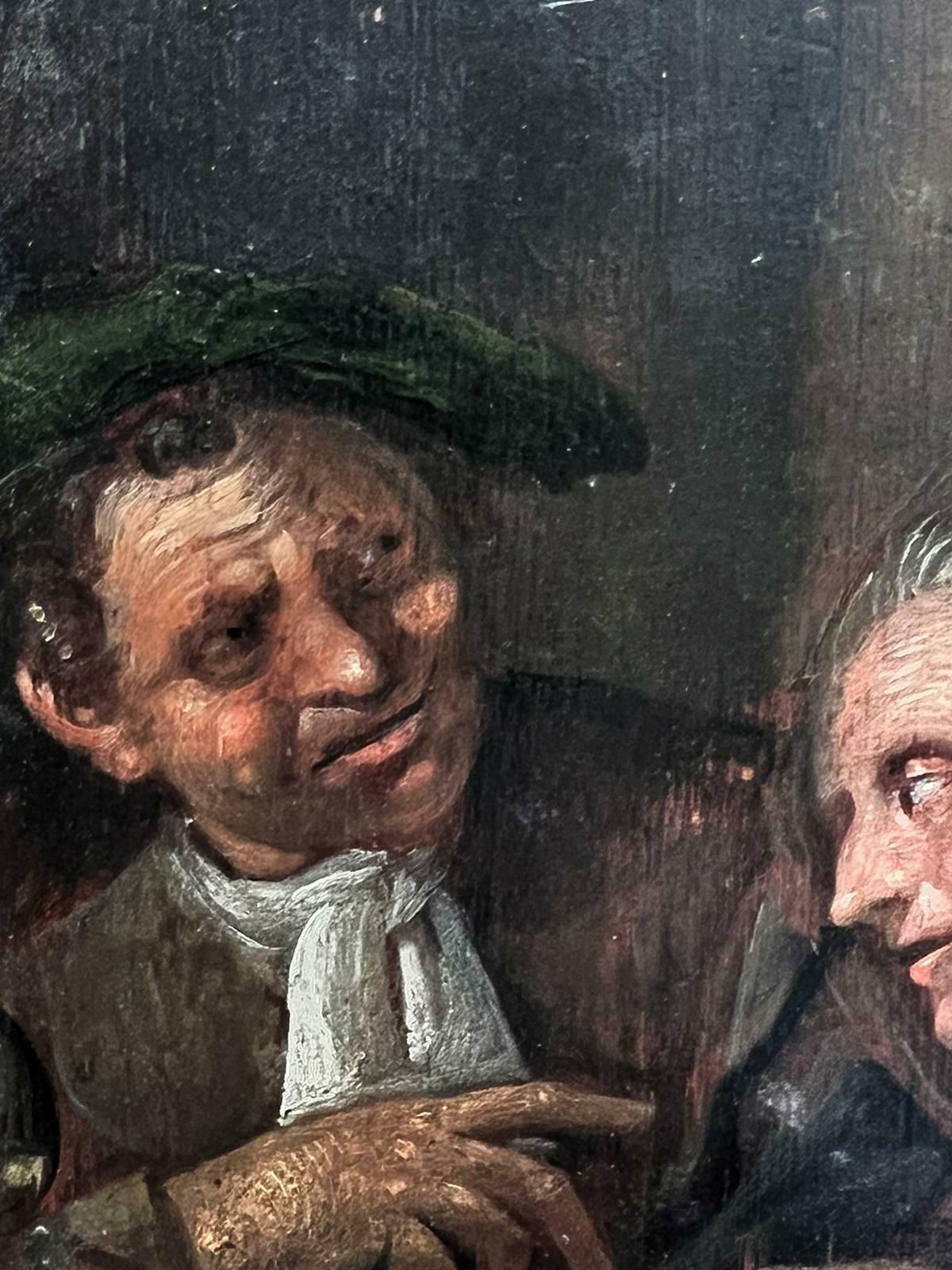 17th Century Dutch Old Master Oil Painting Wood Panel Figures In Tavern Interior photo for sale