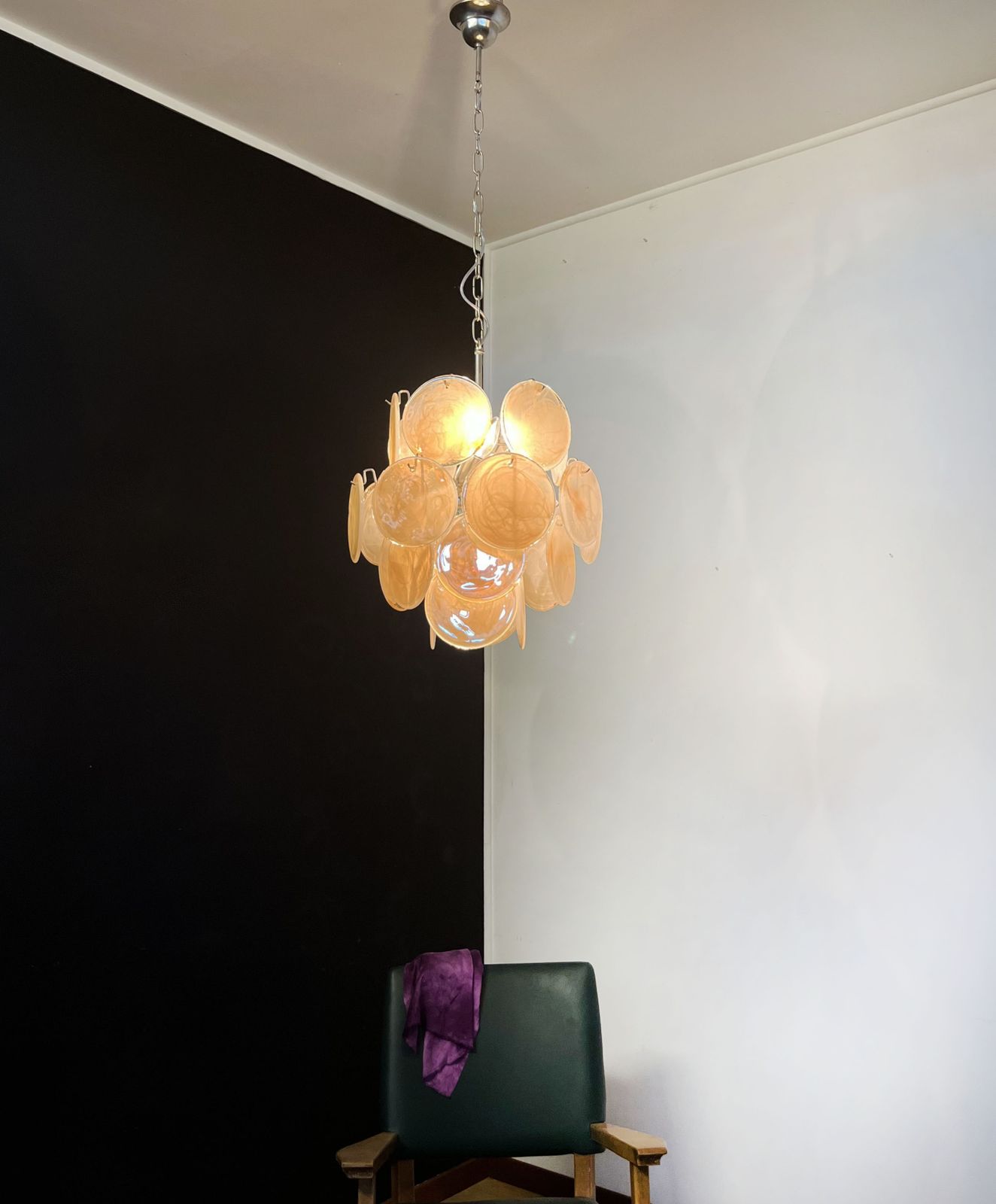 Vintage Italian Murano Chandelier   24 Gold Disks photo vinterior