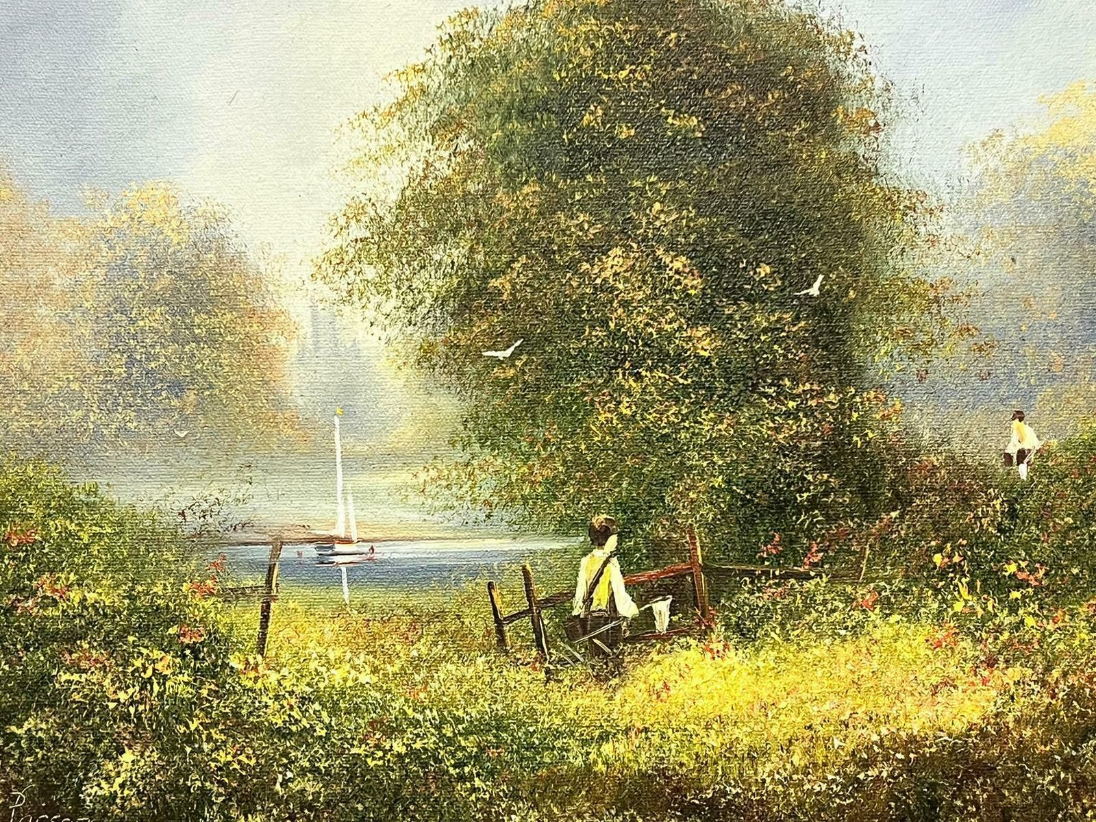 Les Parsonshazy Summer Meadow Children With Fishing Nets By River Signed English Oil photo buy