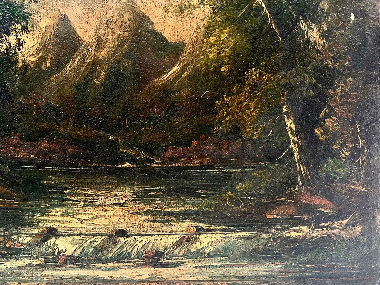 European Artistdark Mountains Landscape Antique Oil Painting photo for sale