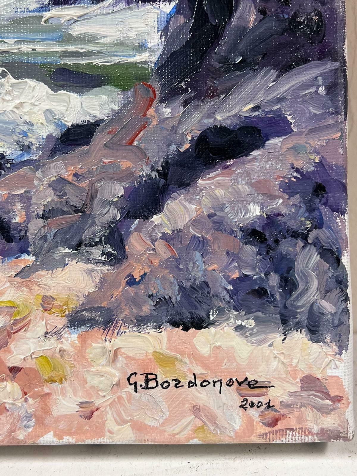 Georges Bordonovecontemporary French Impressionist Oil White Crashing Waves Against Purple Sea photo for sale