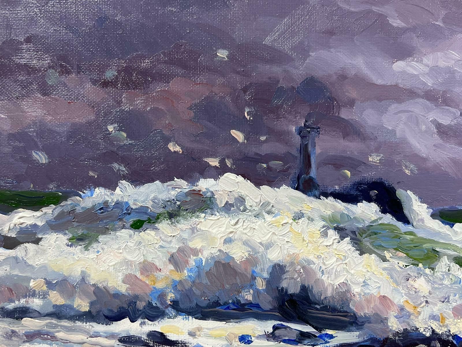 Georges Bordonovecontemporary French Impressionist Oil White Crashing Waves Against Purple Sea photo 814.0