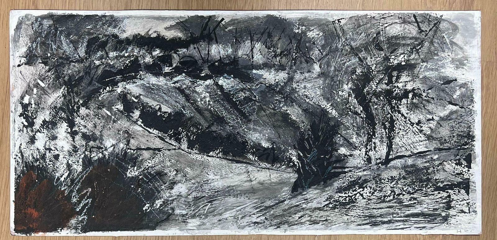 Helen Greenfieldenglish Impressionist Gouache Painting Black And White Hill Abstract photo furniture