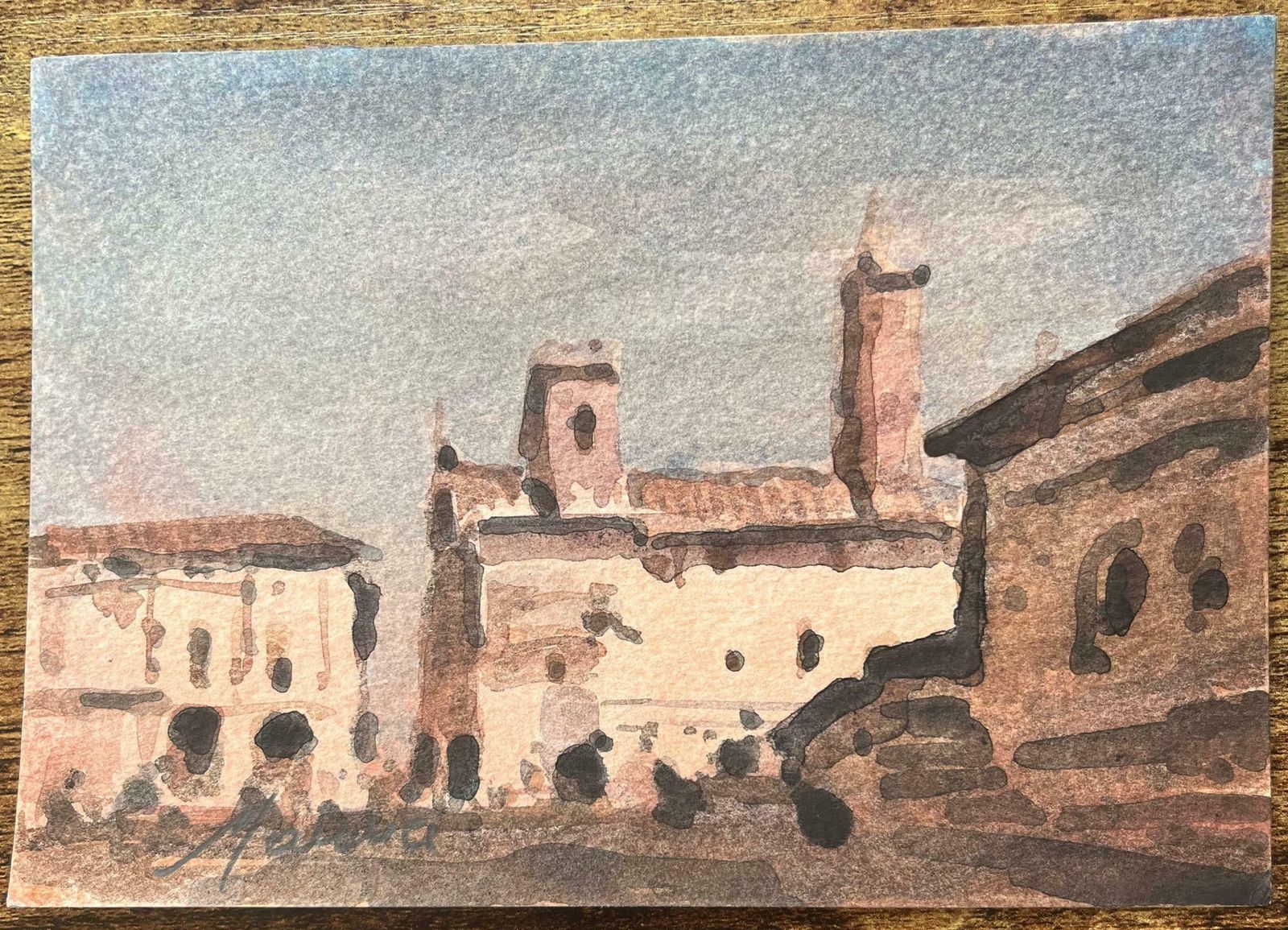 Maurice Mazeiliefrench Impressionist Watercolor Of A Sunlit Town Square With Tower20th Century photo furniture