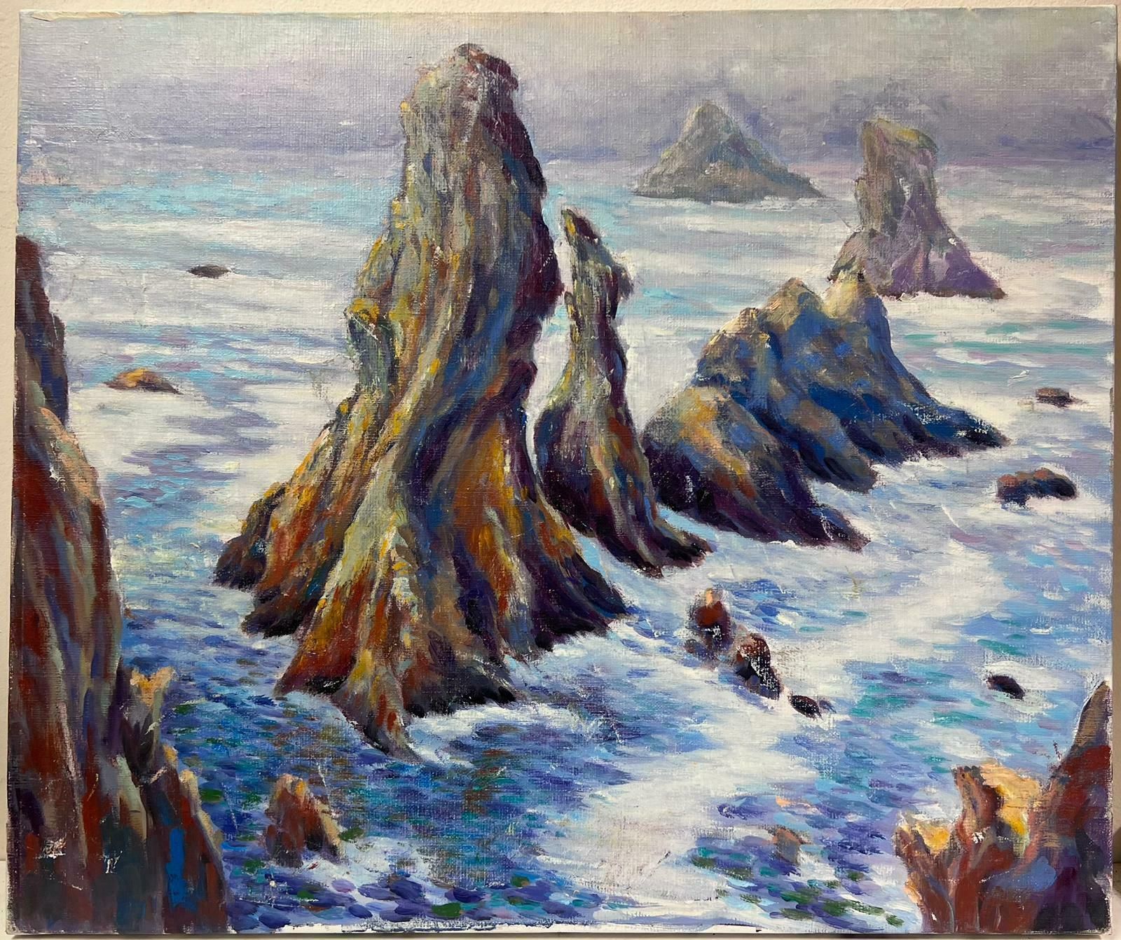 Georges Bordonovecontemporary French Impressionist Oil Tall Rocks Crashing Waves Seascape photo furniture