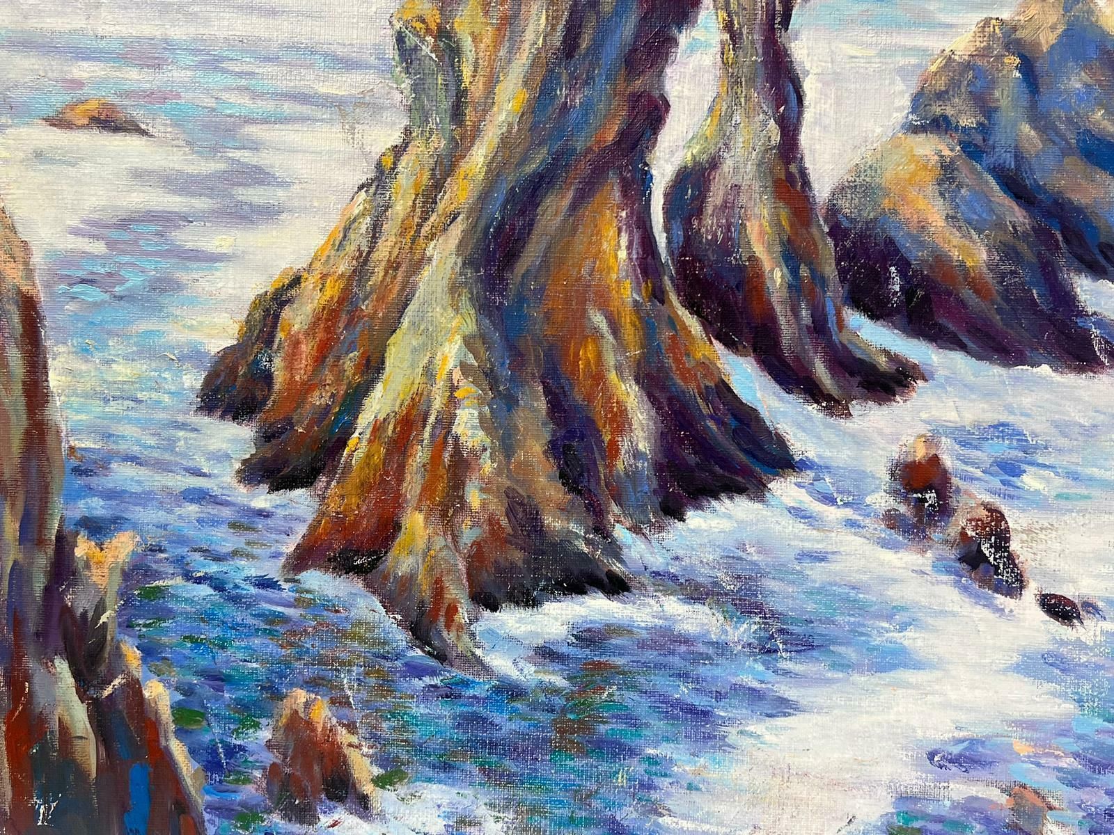 Georges Bordonovecontemporary French Impressionist Oil Tall Rocks Crashing Waves Seascape photo Art