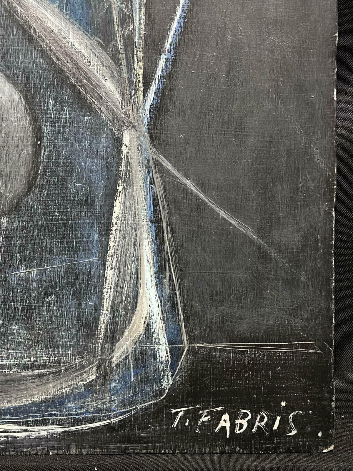French Abstract1980's French Abstract Surrealist Original Oil Black And Grey Colors1984 photo for sale