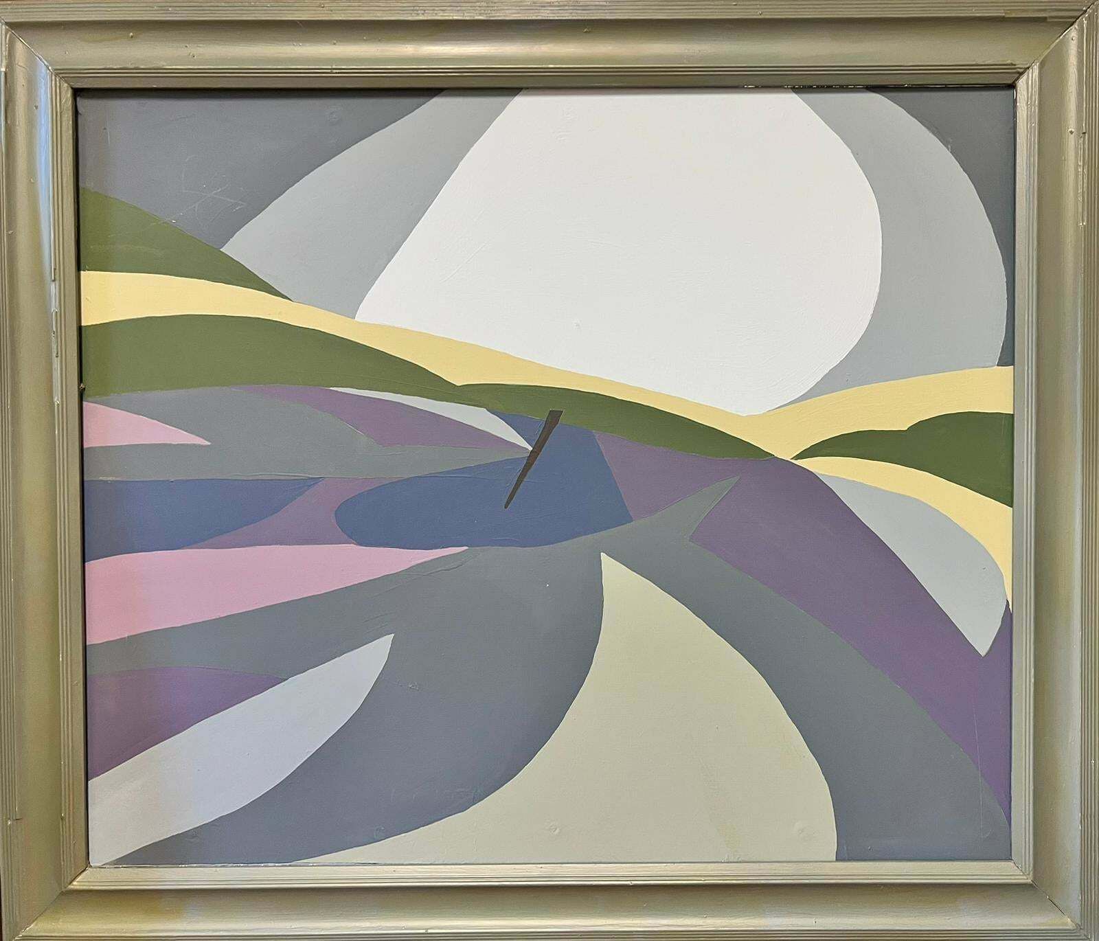 French School1970's French Abstract Painting Grey Purple Swirling Shapes & Patterns Large Oil photo furniture