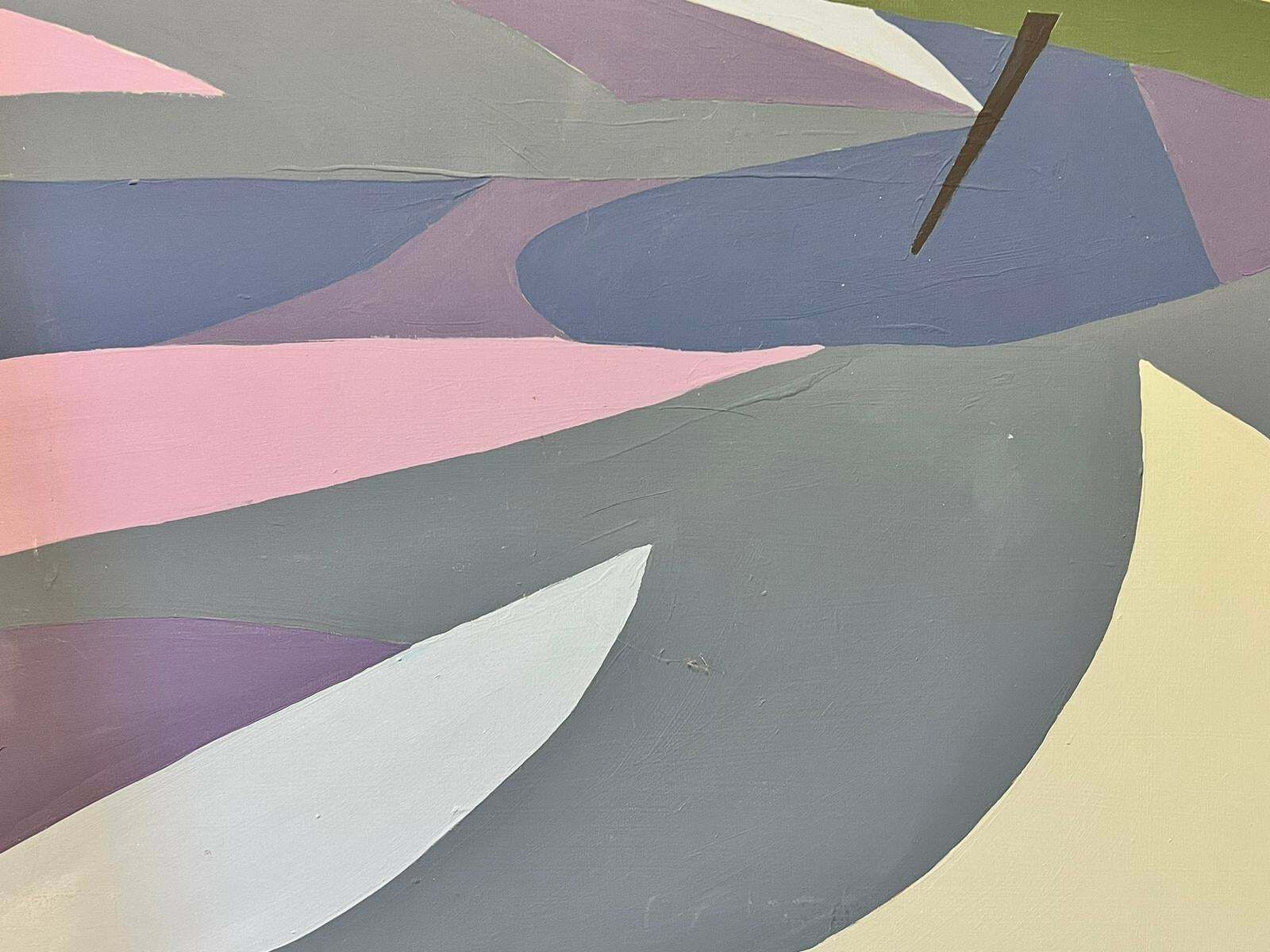 French School1970's French Abstract Painting Grey Purple Swirling Shapes & Patterns Large Oil photo Art