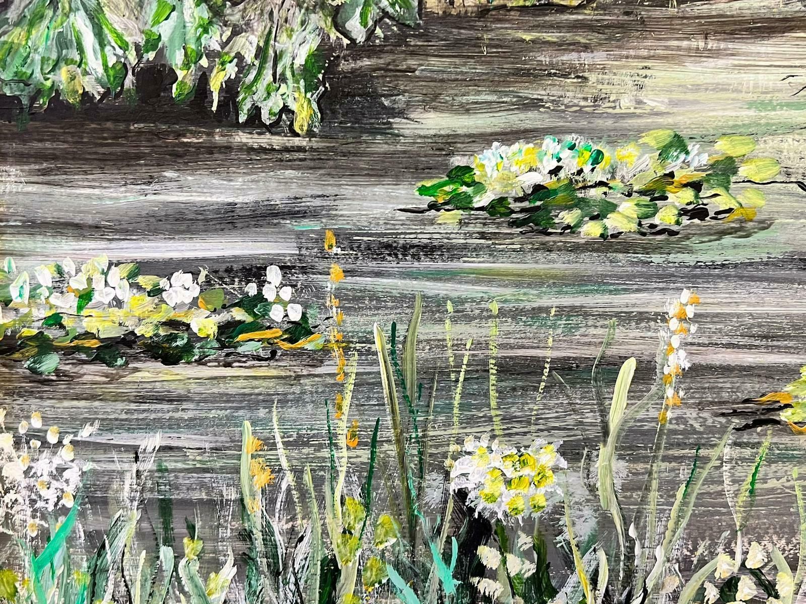 Contemporary British Waterlily Pond Large Post Impressionist Oil Painting photo Art