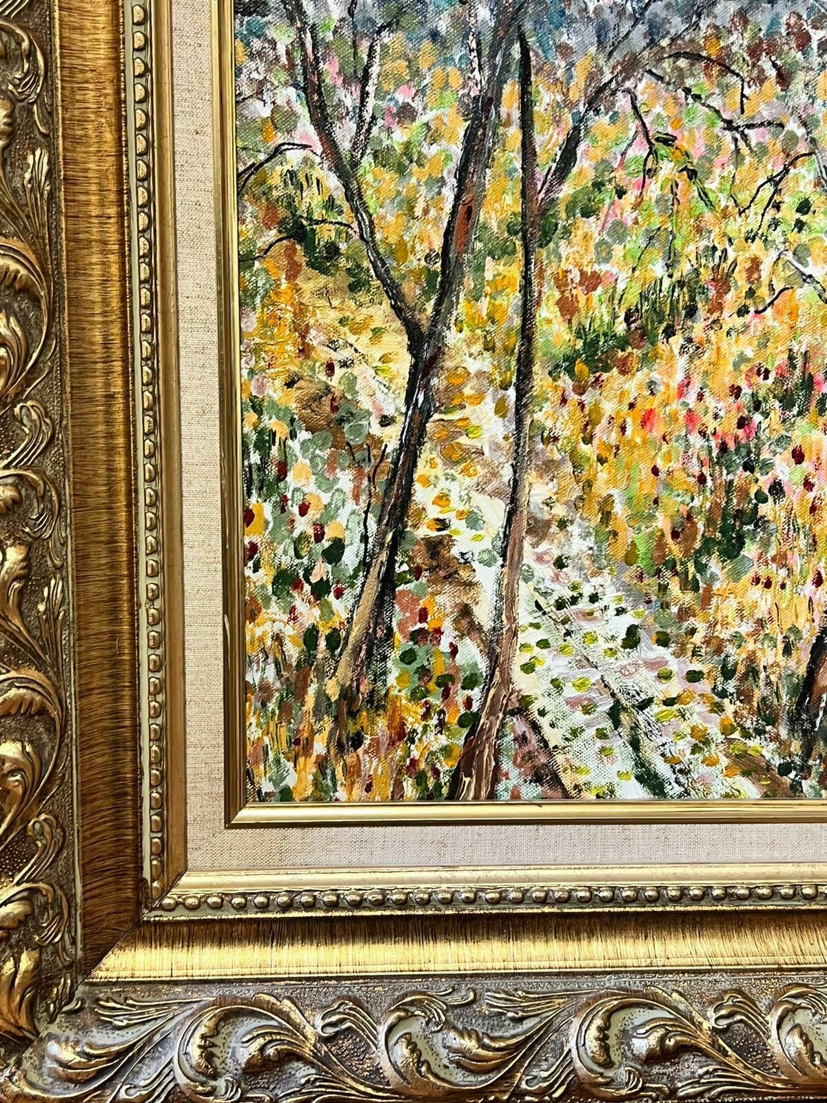 Contemporary British Pointillist Post Impressionist Woodland Landscape Autumn Trees Large Painting photo Art