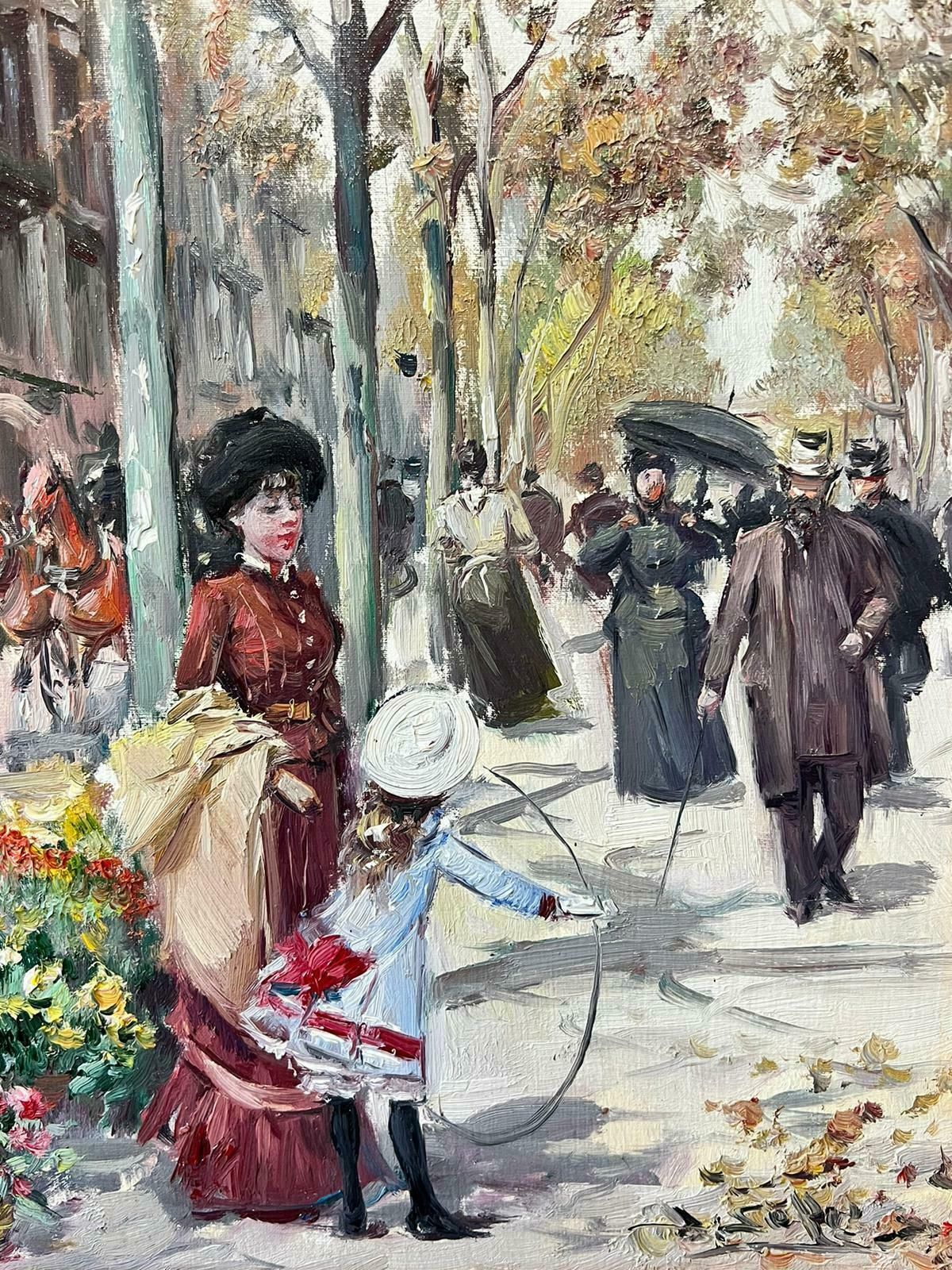 Juan Solerbustling Parisian Boulevards Mother & Child By Flowers Impressionist Oil photo furniture