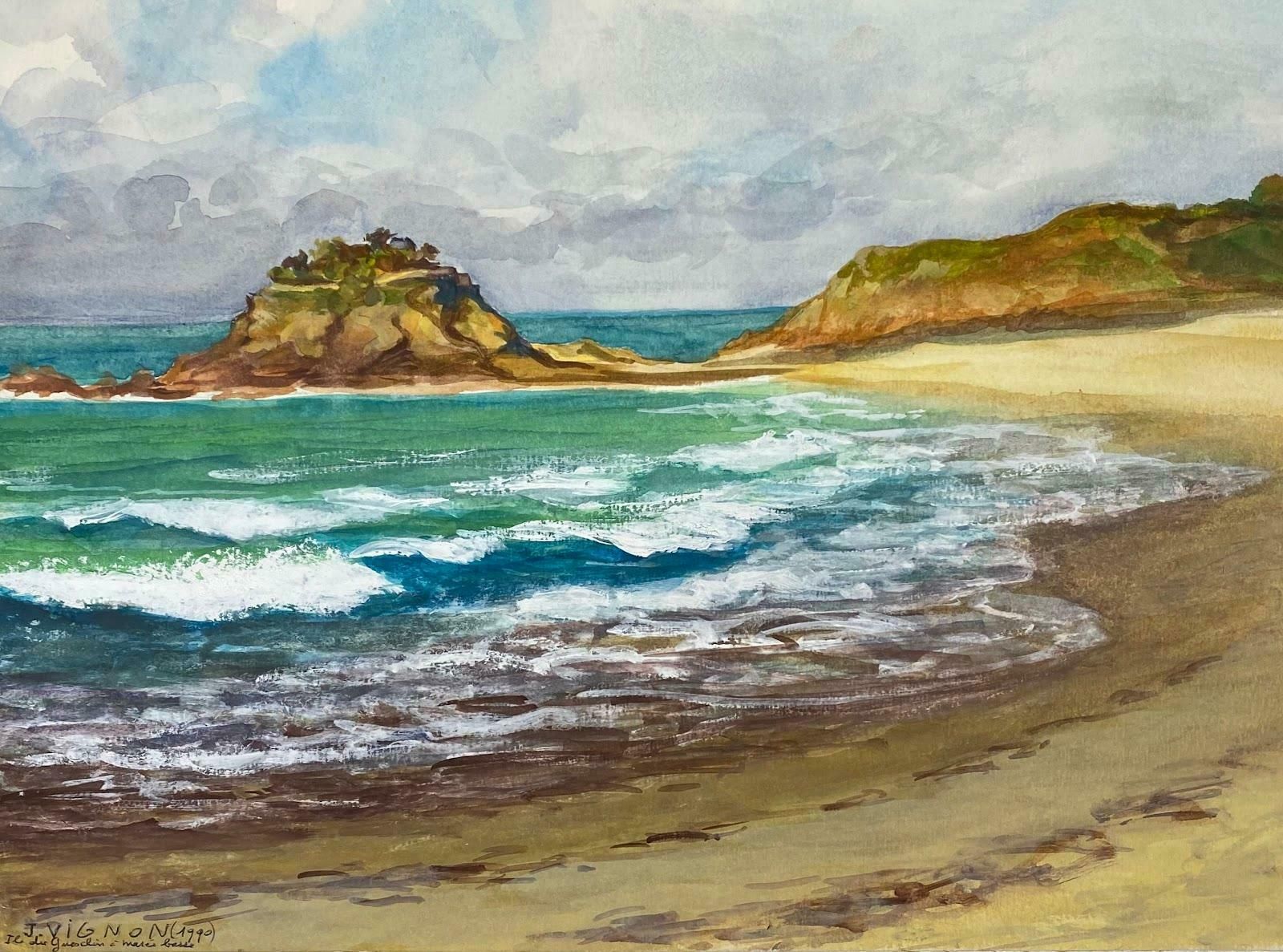 Josine Vignonpost Impressionist French Watercolour Painting Seaside At Low Tidec.1990