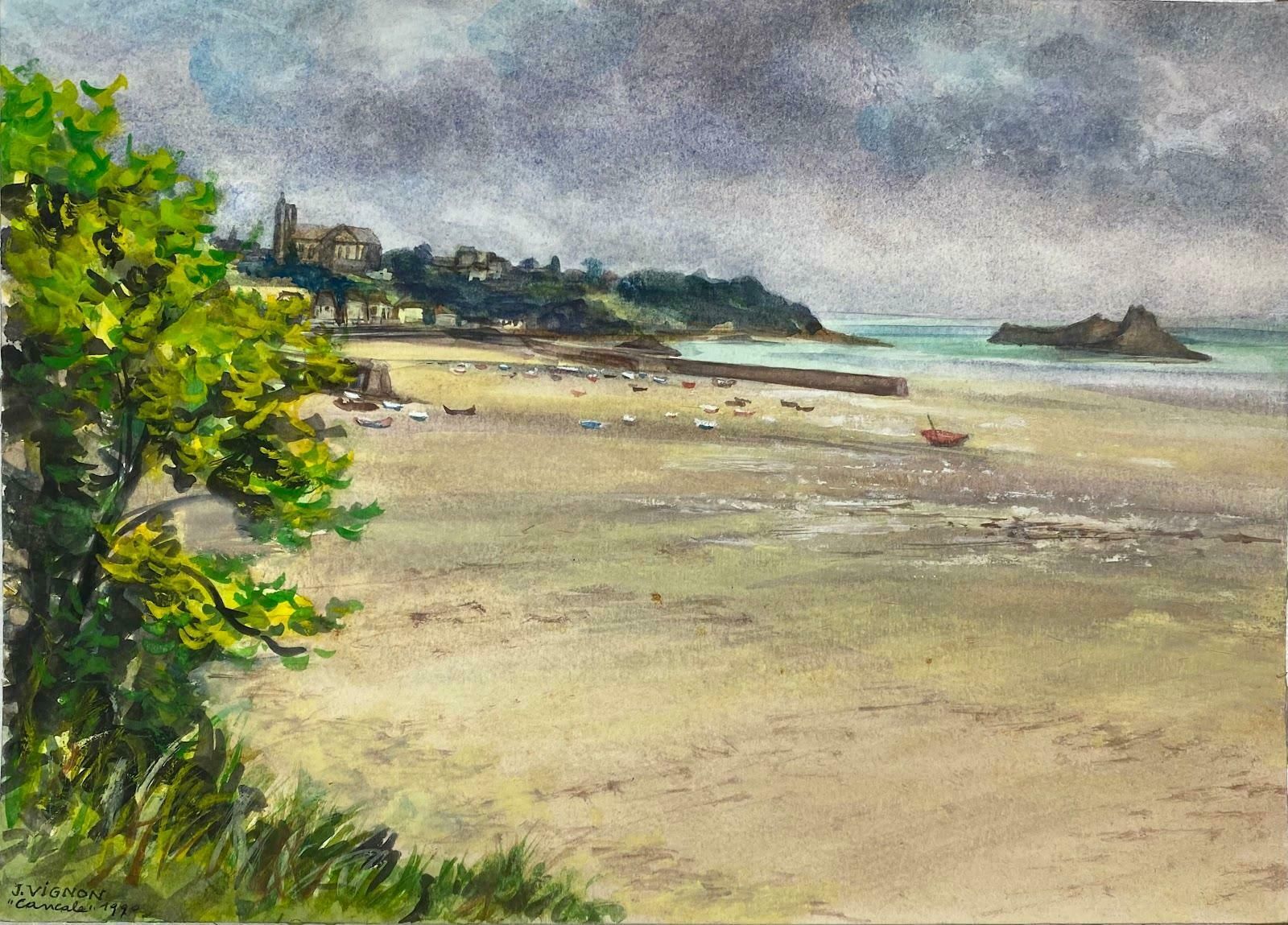 Josine Vignonpost Impressionist French Watercolour Painting The Beach Of Cancalec.1990