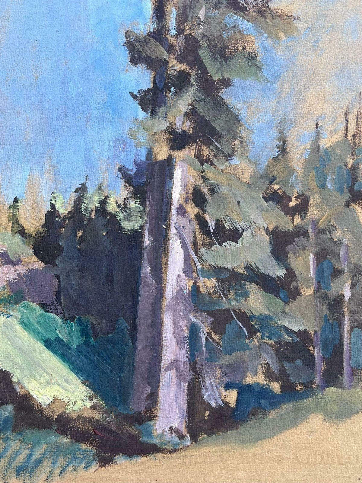 Leon Hatotvintage French Oil Painting Tall Sequoias Tree In Blue Skies photo for sale