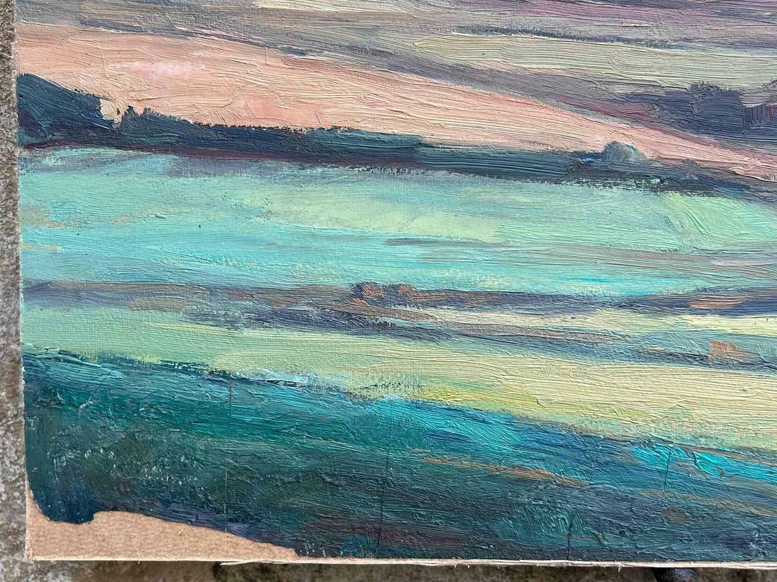 Leon Hatotvintage French Oil Painting Green And Brown Layered Hill Landscape photo for sale