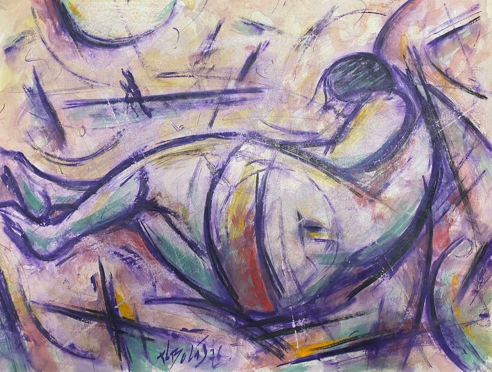 Paul Louis Bolot (French 1918 2003)french Gouache Purple Posed Nude Figure Lying Down20th Century (1981) photo furniture