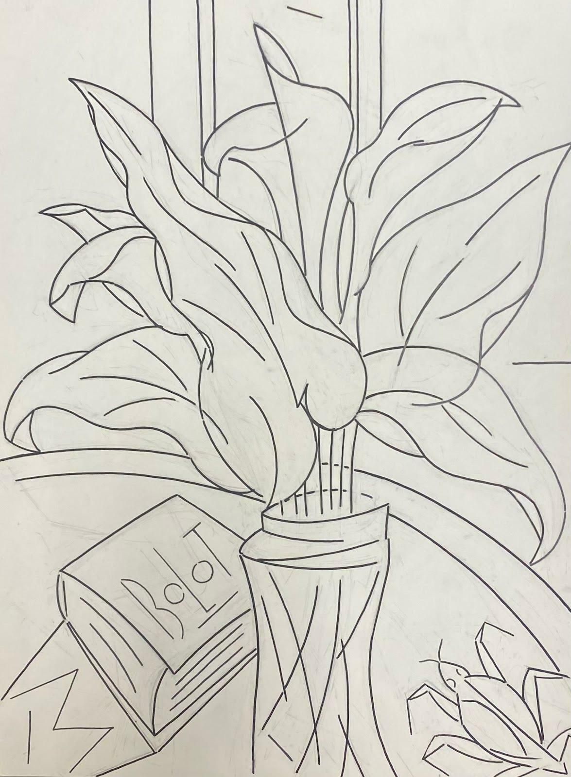 Paul Louis Bolot (French 1918 2003)20th Century French Modernist Drawing Of Black And White Flowers In Vase20th Century (1996)