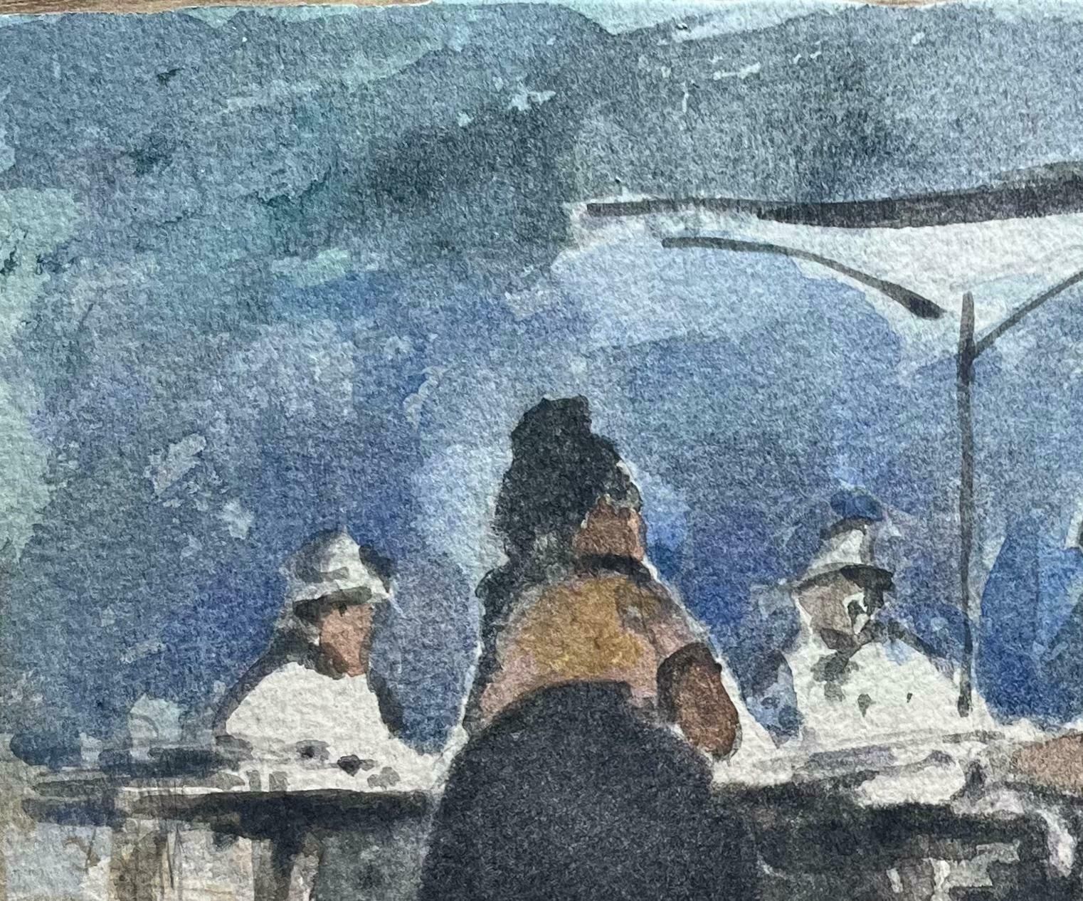 Maurice Mazeiliefrench Impressionist Watercolor Painting Of Bustling Outdoor Cafe20th Century photo for sale