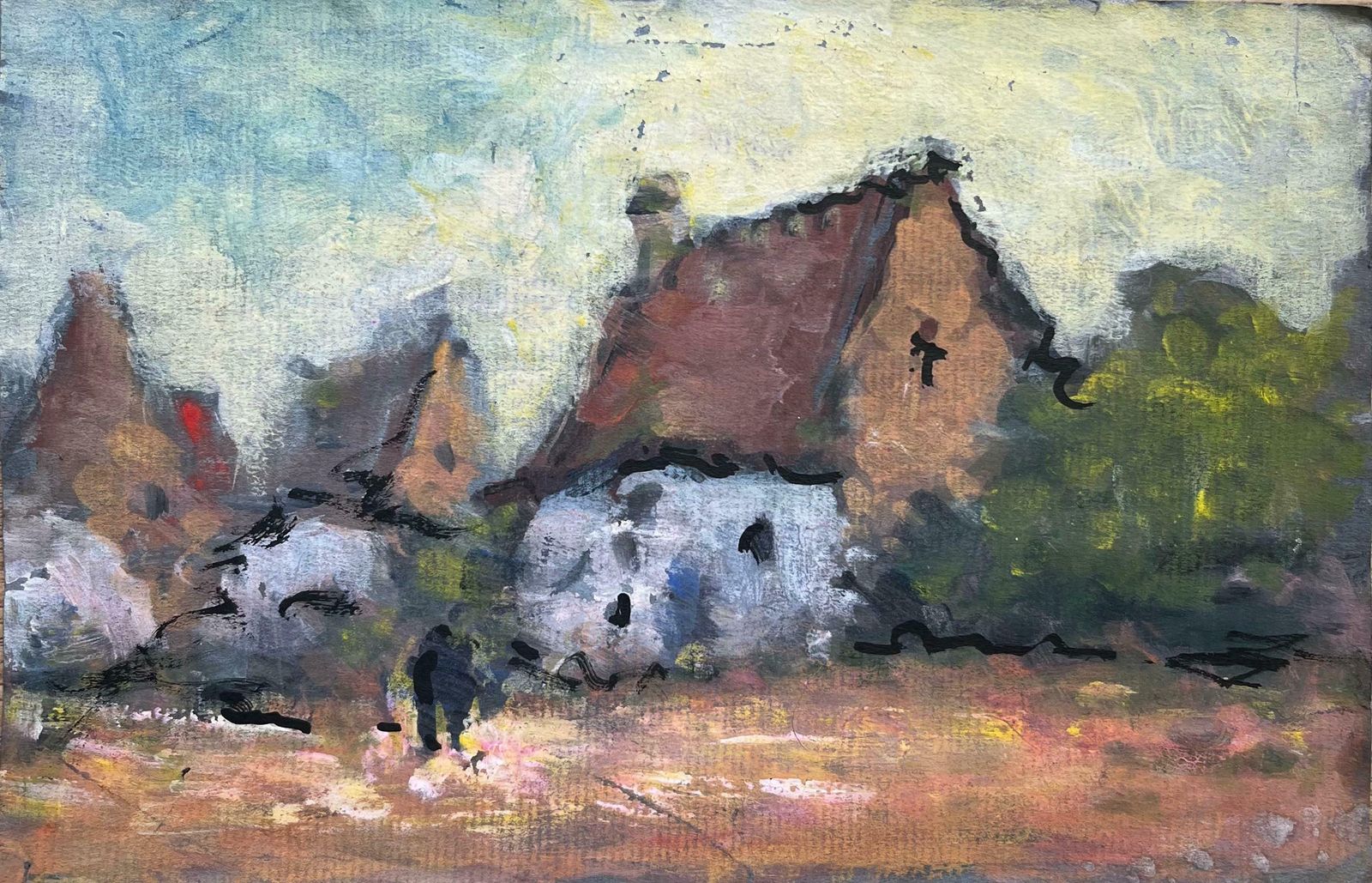 Maurice Mazeiliefrench Impressionist Painting Of Rustic Village Dwellings20th Century