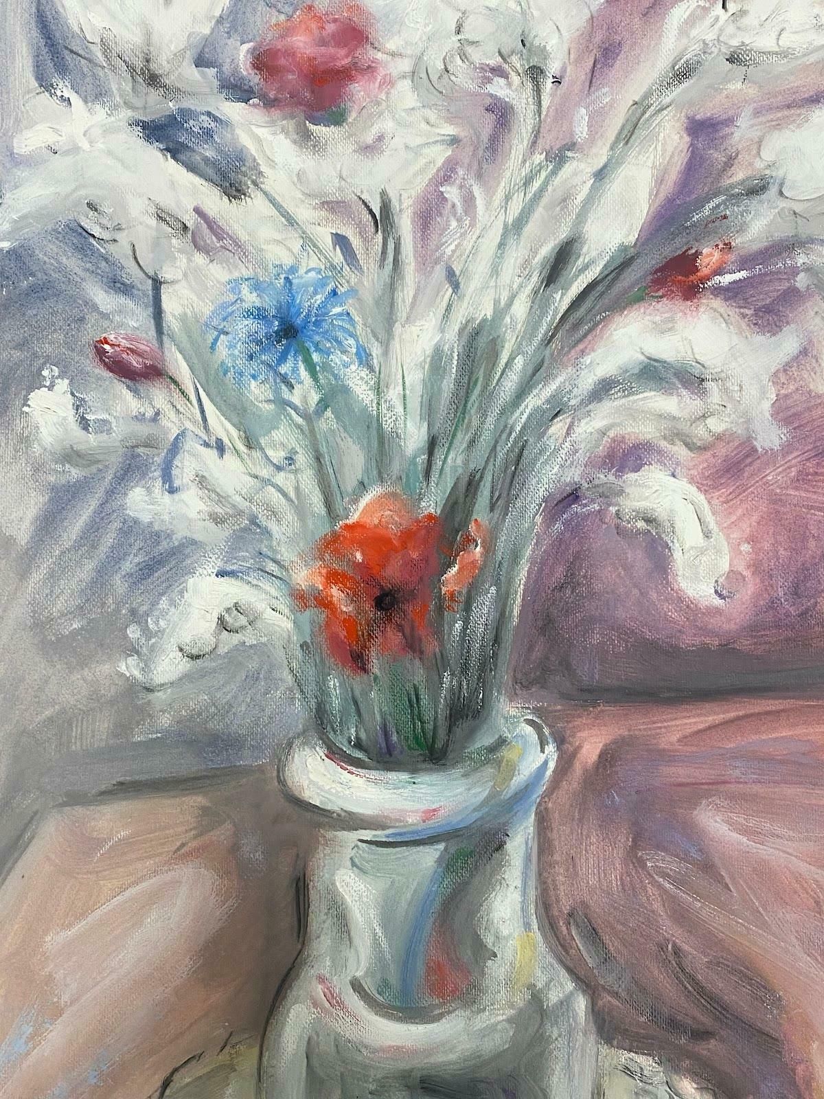 Paul Louis Bolot (French 1918 2003)20th Century French Modernist Painting Of Poppies In Clear Glass Vase20th Century (1981) photo furniture