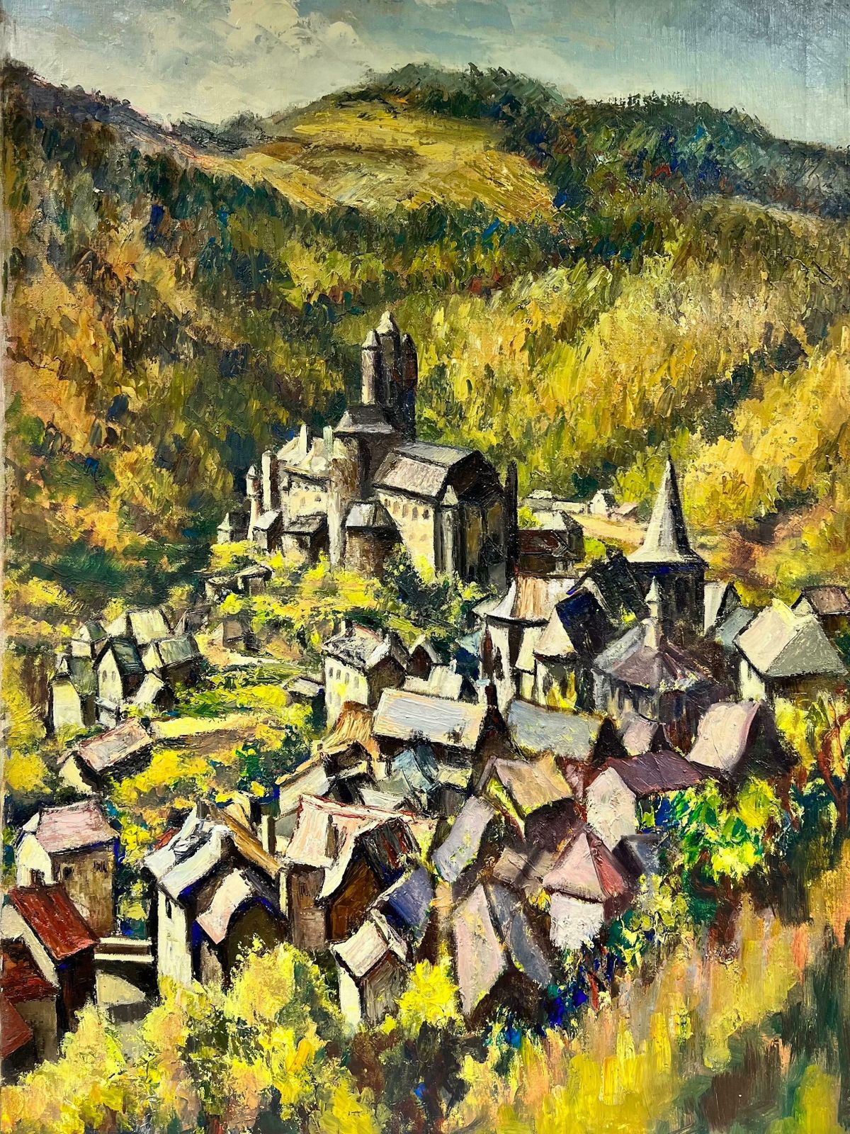 Josine Vignonhuge French Post Impressionist Oil Painting Village In Mountaintop Landscape1960's