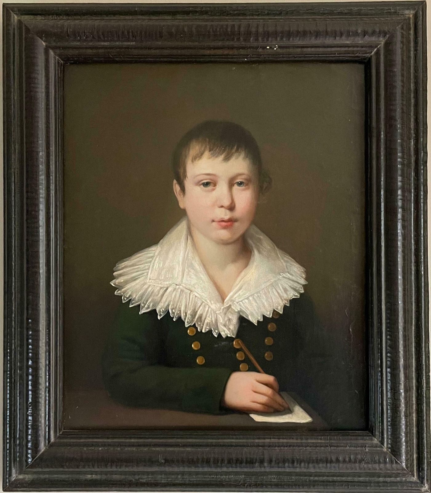 Fine 1800's Portrait Of Young Aristocratic Boy With Letter & Pen Oil On Canvas photo for sale