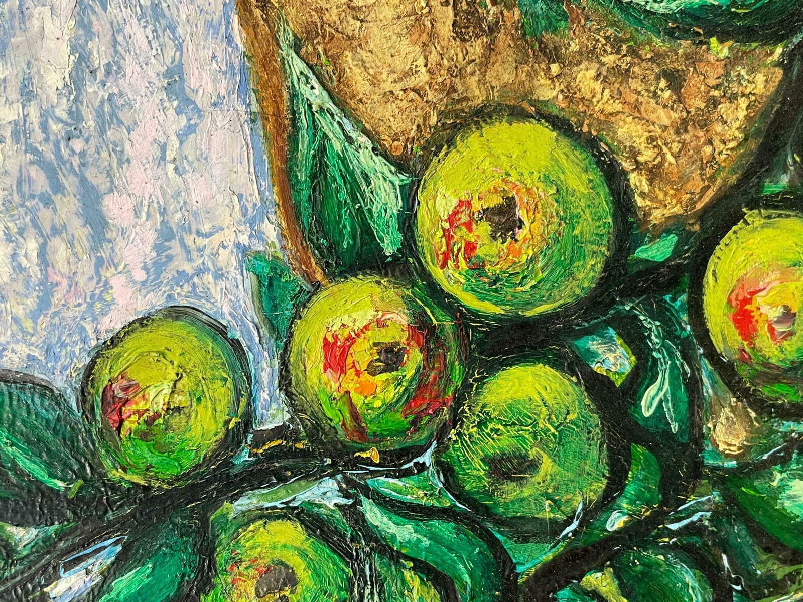 French Post Impressionistlarge 1950's French Signed Oil Apple Orchard Rural Field Very Thick Oilc. 1958 photo 2239.0