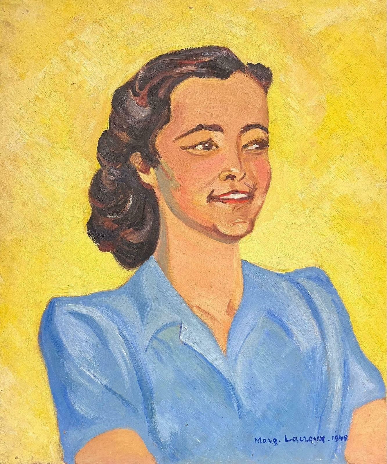 Marguerite Lacroux1940's French Impressionist Portrait Of Young Lady Self Portrait Signed Oil