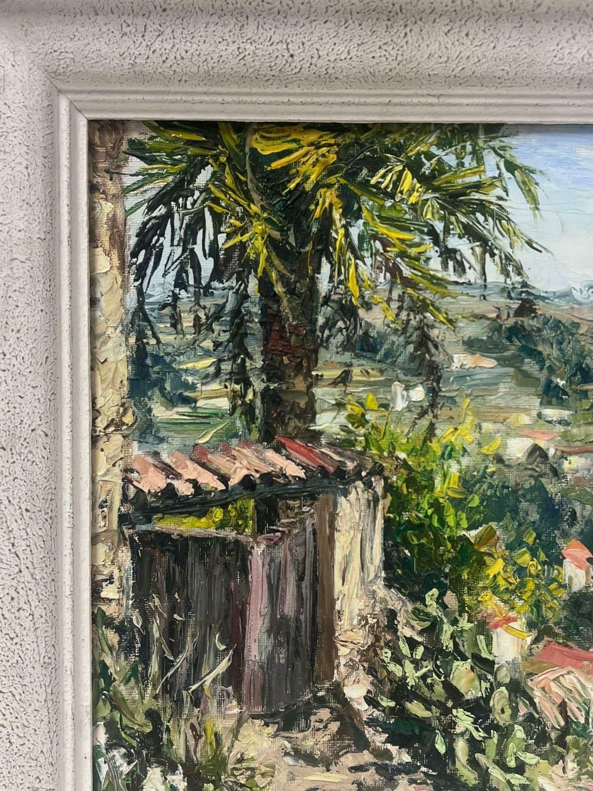 Josine Vignon1960’s French Oil Painting Exotic Summers Day Cagnes Sur Mer Landscape 1960s photo for sale
