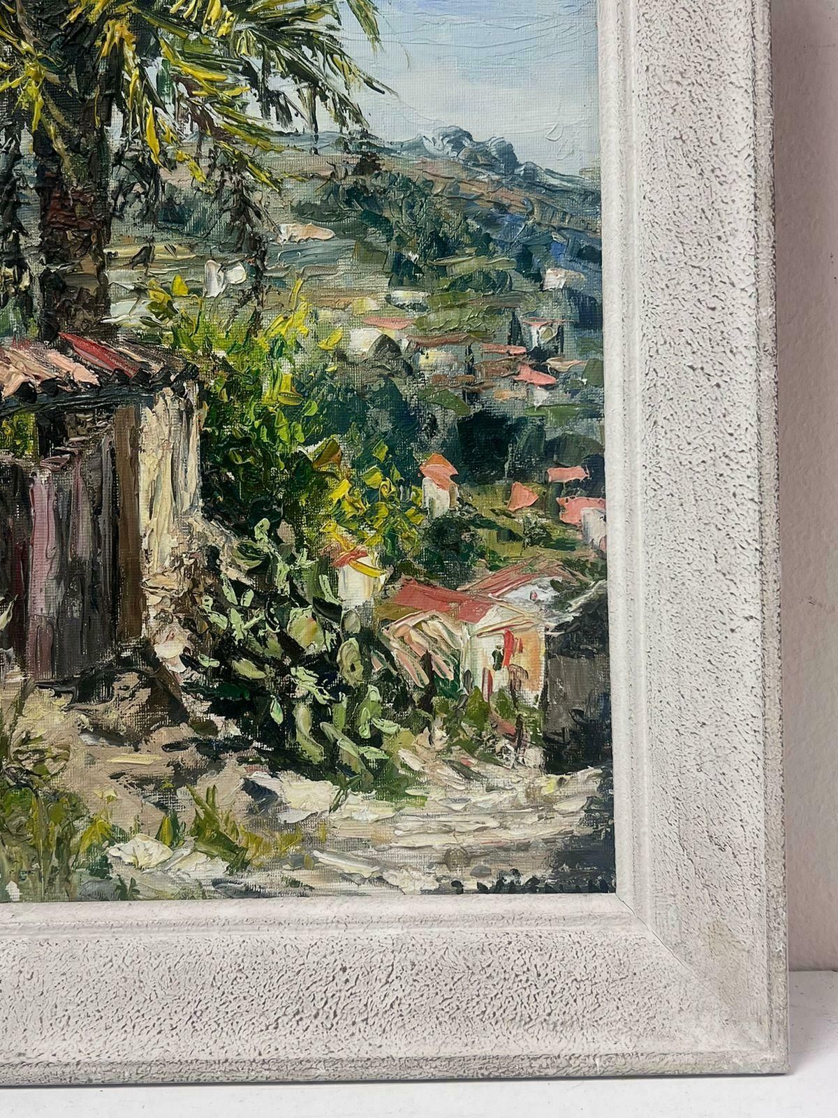 Josine Vignon1960’s French Oil Painting Exotic Summers Day Cagnes Sur Mer Landscape 1960s photo Art