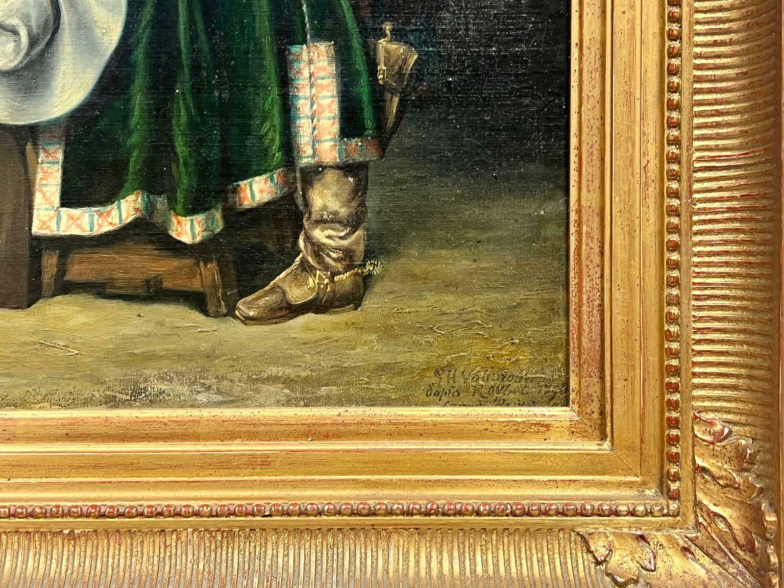 French Schoolantique Signed Oil Tavern Cook Plucking Bird Flirting With Cavalier, Gilt Frame1890's photo for sale