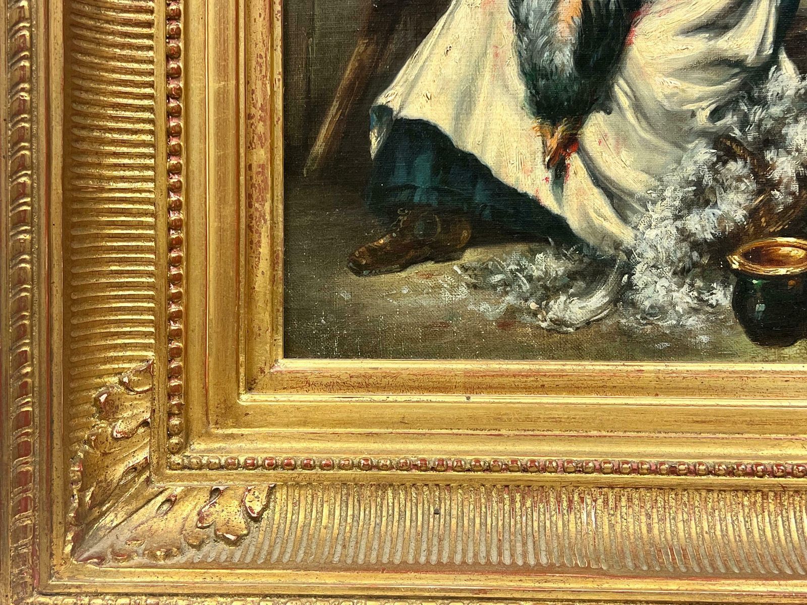 French Schoolantique Signed Oil Tavern Cook Plucking Bird Flirting With Cavalier, Gilt Frame1890's photo 2043.0