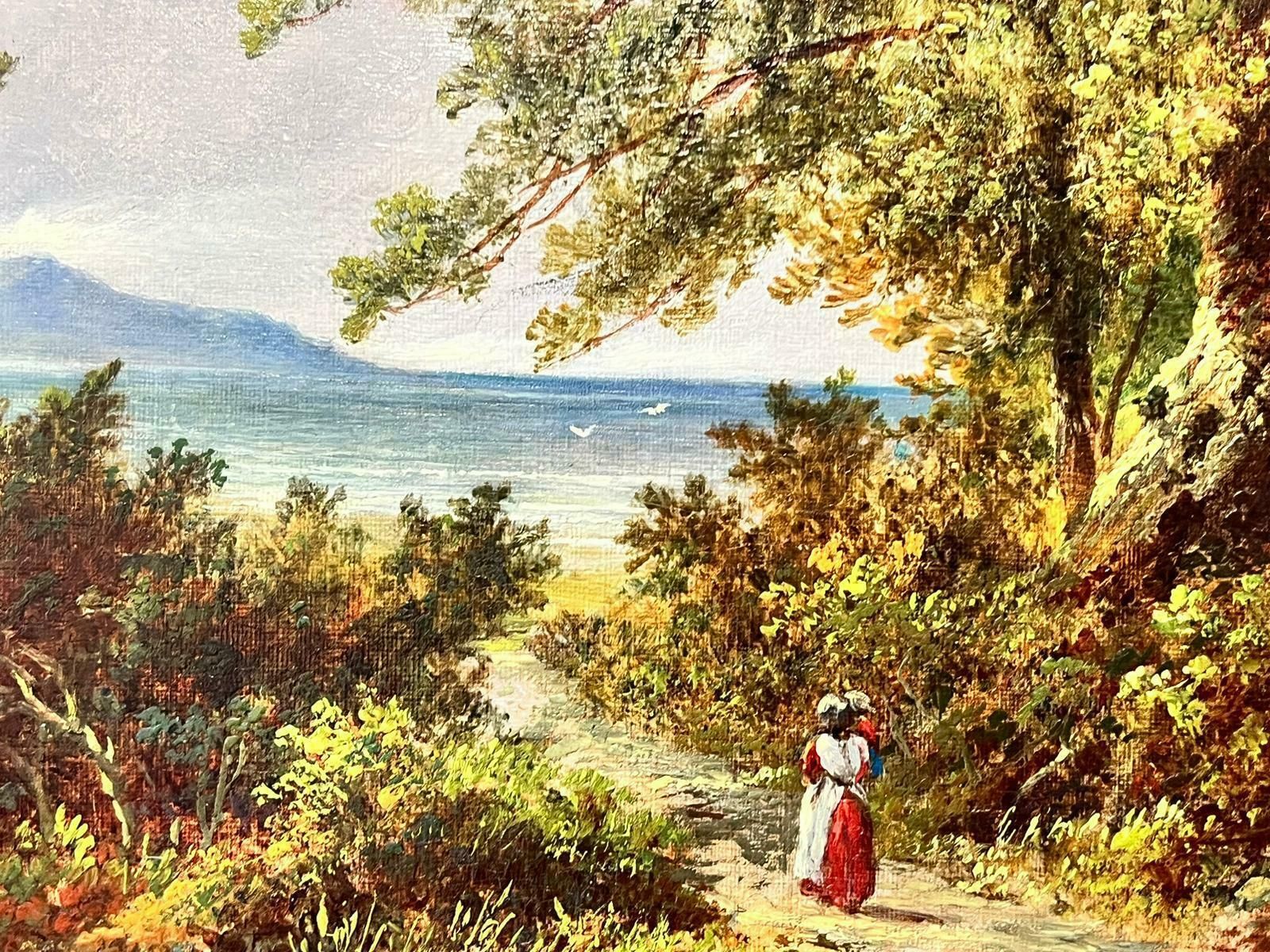 C. Wardfine Victorian 1870’s English Oil Painting Lady Walking On Country Path Framed photo Art