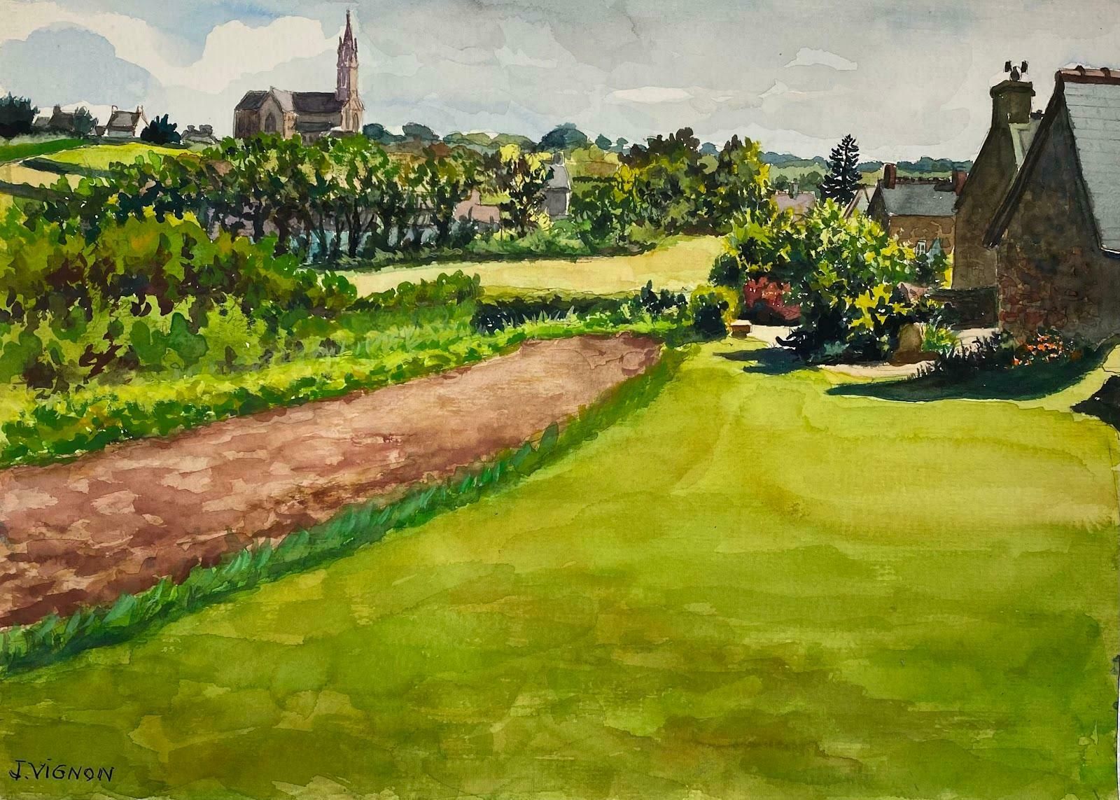 Josine Vignonpost Impressionist French Watercolour Painting  The Countryside Of Plougrescantc.1984