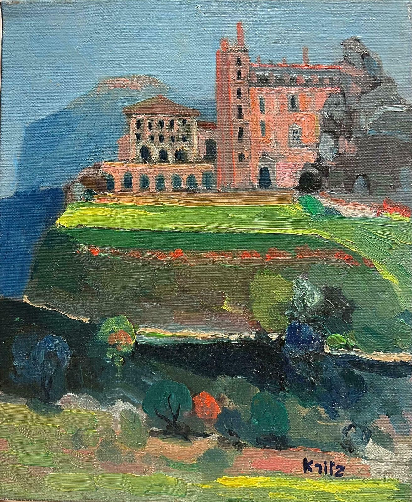 Michel Kritzfrench Impressionist Signed Oil Chateau Building In Landscape photo for sale
