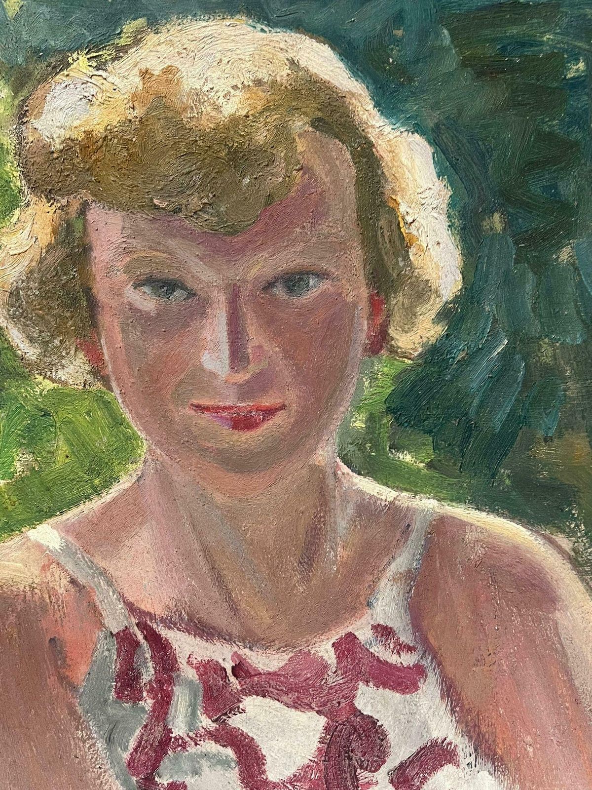 Y. Blanchonblonde Lady In Red & White Vest Portrait 1930's French Impressionist1930's photo for sale